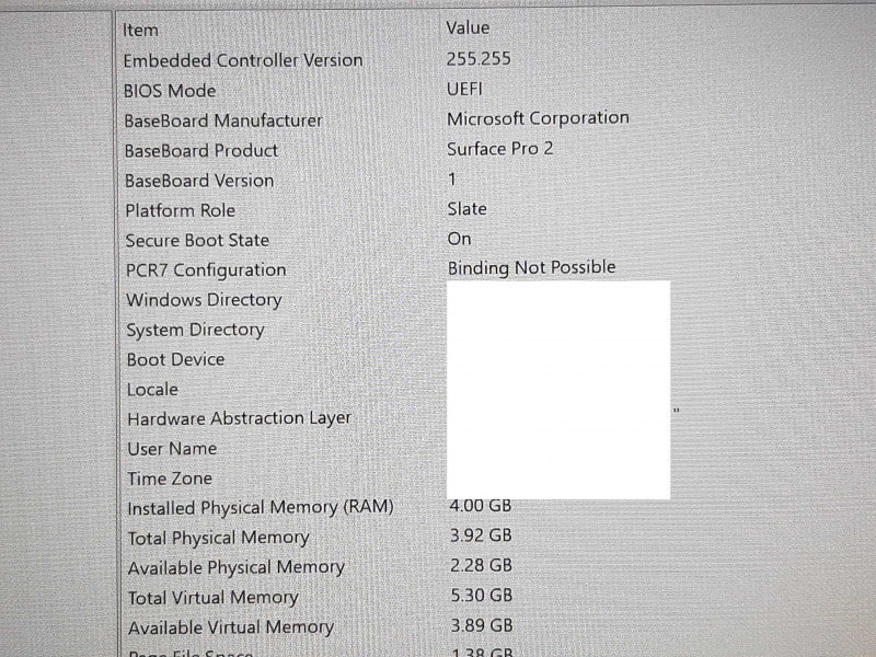 Surface Pro 2 1601 i5-4300U @ 2.5GHz 4GB RAM 128GB SSD - Bad Battery