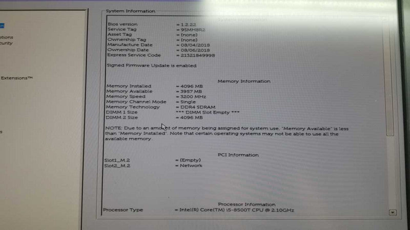 Dell D10U I5-8500T @ 2.10ghz / 4gb ram / see notes