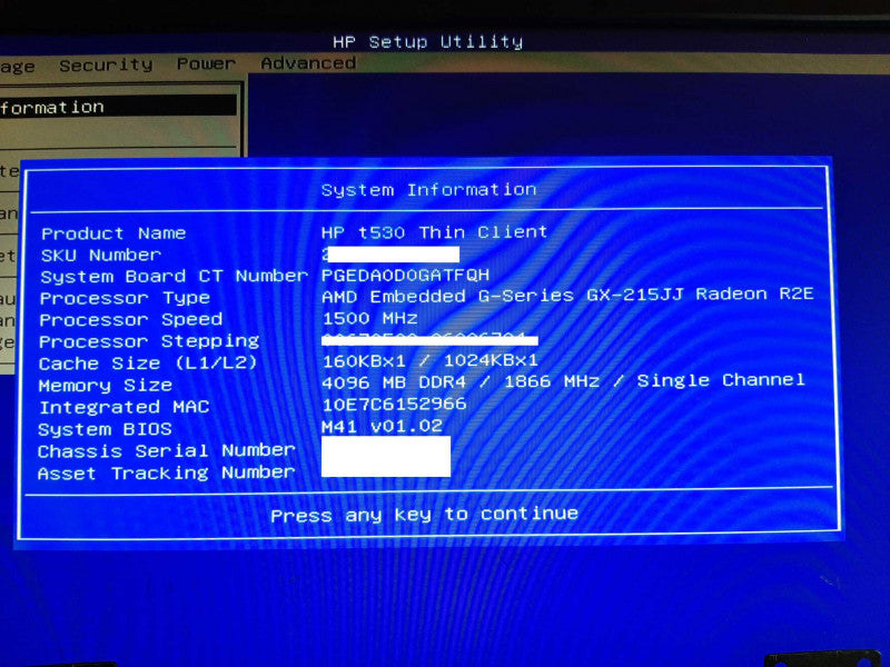 HP T530 Thin Client AMD GX-215JJ @ 1.5GHz 4GB  RAM 8GB Flash - NO OS