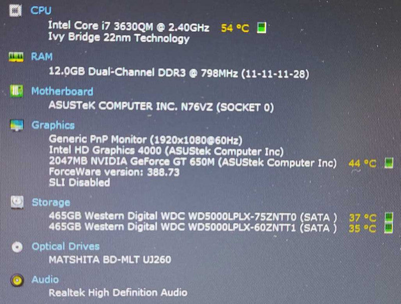 Asus Notebook N76V i7-3630QM 12GB RAM 2x 500GB HDD 17.3\\"