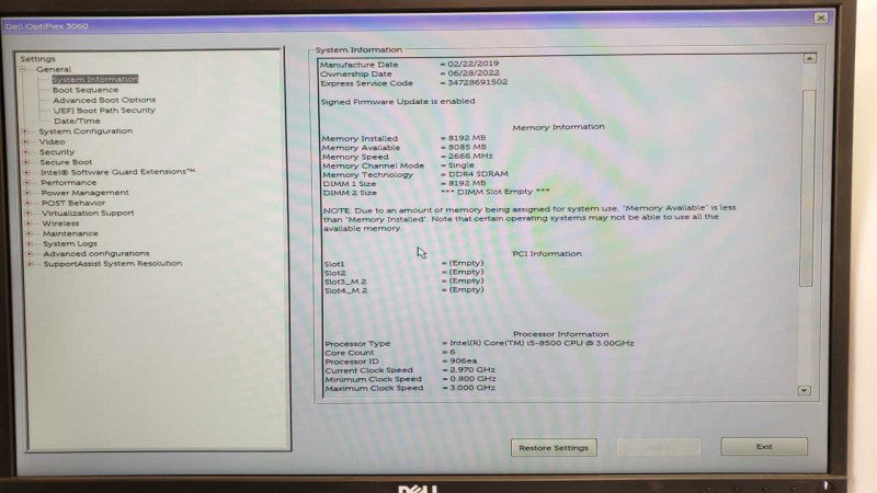 DELL OPTIPLEX 3060, Core i5-8500T 3.0GHz 6C, 8GB DDR4, 256GB SSD