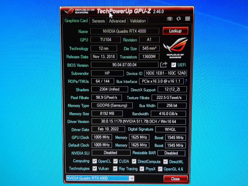 Nvidia QUADRO RTX 4000 8GB DDR6 PCIe x16 3xDP 1x USB-C +