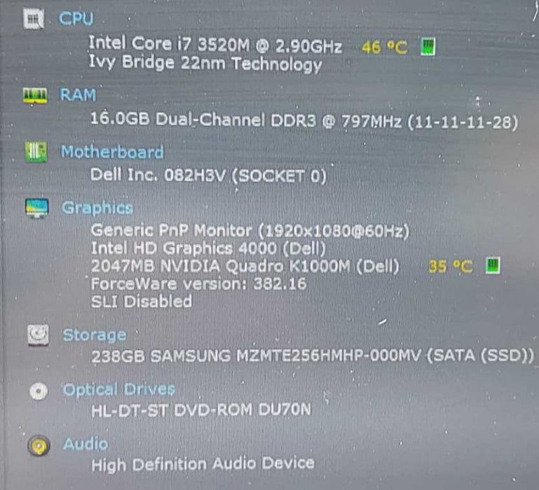 Dell Precision M4700 i7-3520M 2.9GHz 16GB RAM 256GB SSD 15.5\\" (AS-IS)
