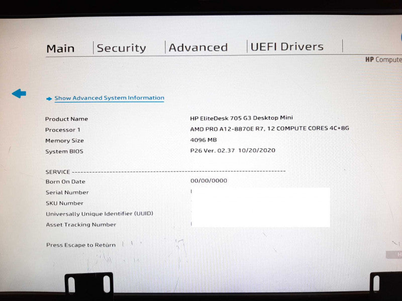 HP EliteDesk 705 G3 Mini AMD A12-8870E R7 4GB RAM - NO HDD