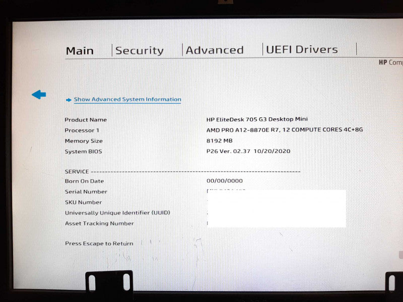HP EliteDesk 705 G3 Mini AMD A12-8870E R7 8GB RAM - NO HDD