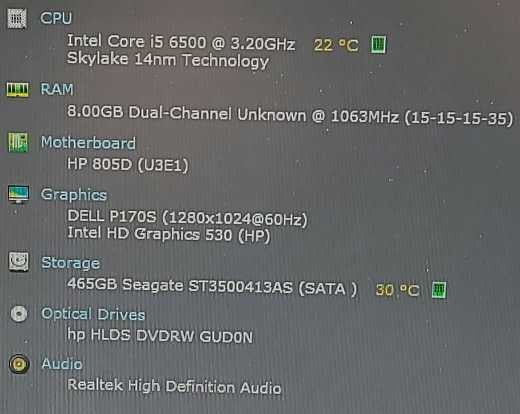 HP EliteDesk 800 G2 SFF i5-6500 8GB RAM 500GB HDD 3.2GHz  17\\" Monitor