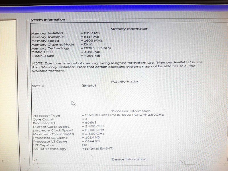 Dell OptiPlex 3040 i5-6500T @ 2.50GHz 8GB RAM - NO HDD