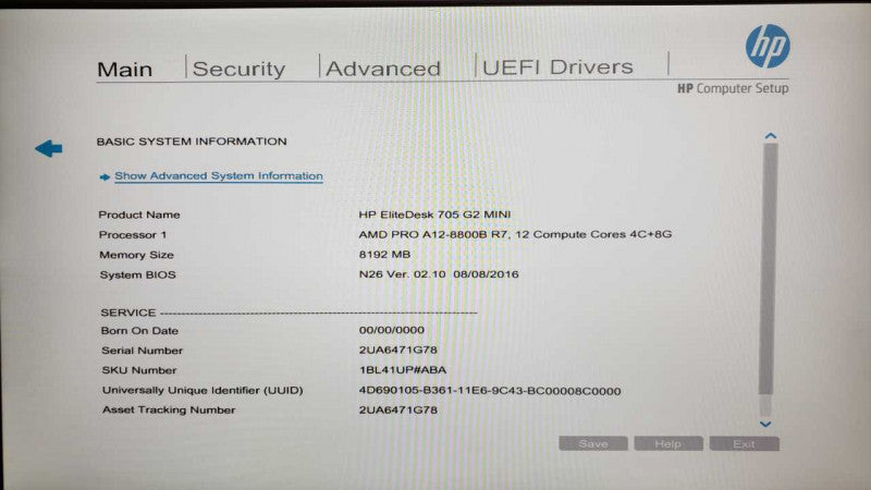 HP Elitedesk 705G2 Mini, AMD Pro A12-8800B R7, 8GB RAM, No HDD/Power adapter