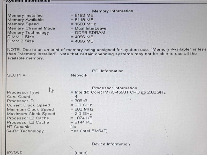 Dell Optiplex 3020 i5-4590T @ 2GHz 8GB RAM - NO HDD