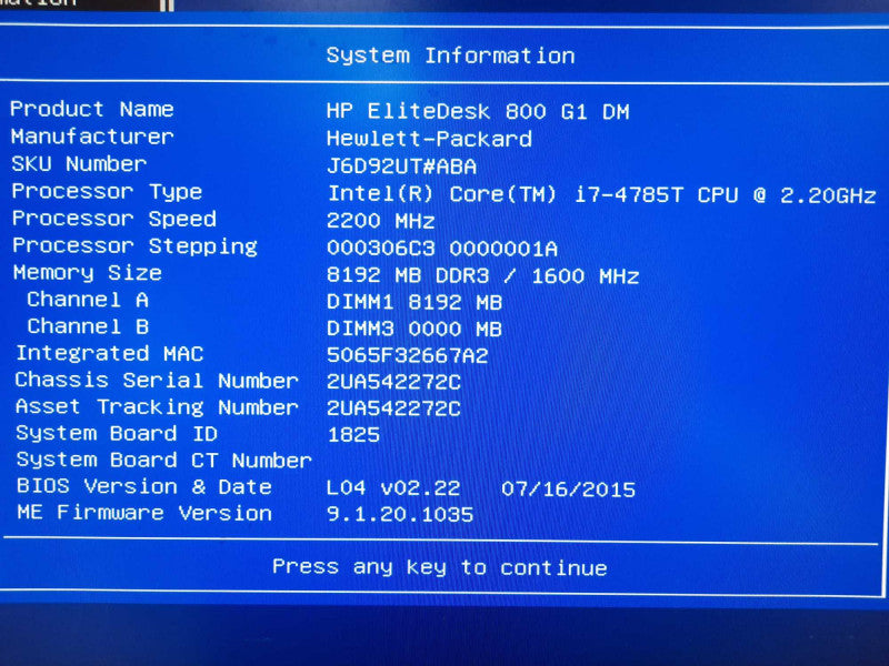 HP EliteDesk 800 G1, i7-4785T 2.2GHz 8GB DDR3 No HDD