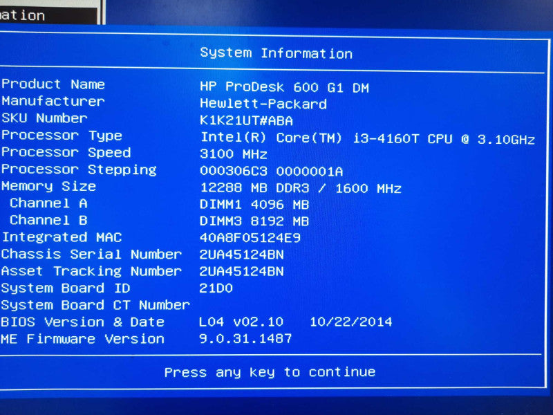 HP ProDesk USFF 600 G1, i3-4160T 3.1GHz 12GB DDR3 No HDD