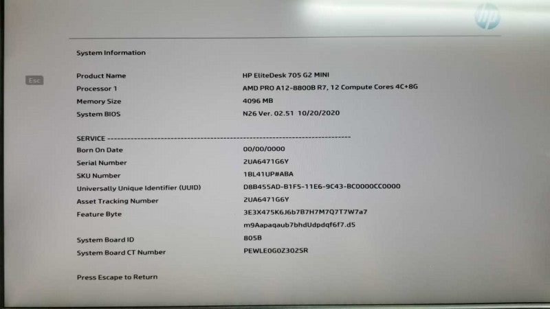 HP EliteDesk 705 G2 AMD A12-8800B R7 / 4C+8G / 4gb ram / see notes