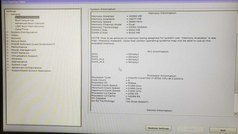 Dell Optiplex 3060, Core I7-8700 3.2GHz, 16GB DDR4, 6TB HDD, Noisy CPU Fan