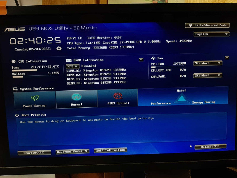 Combo ASUS P9X89 LE motherboard w/i7-4930K@3.4GHz 64GB RAM -NO HDD/GPU/PSU