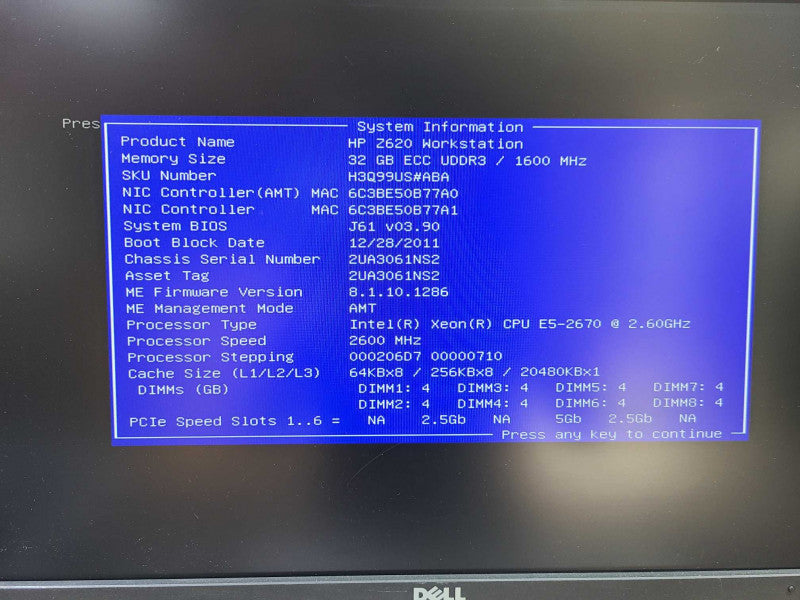 HP Z620 WorkStation Xeon E5-2670 @ 2.60Ghz 32GB Quadro 5000 No HDD