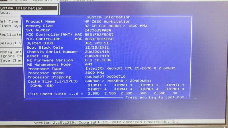HP Z620 WS, Xeon E5-2670 2.6GHz, 32GB, SAS2008-IR, 2x HDD Trays, No GPU/HDD