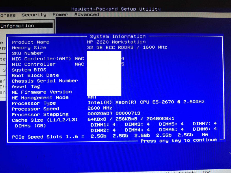 HP Z620 Workstation Xeon E5-2670 @ 2.6GHz 32GB RAM - NO HDD/GPU