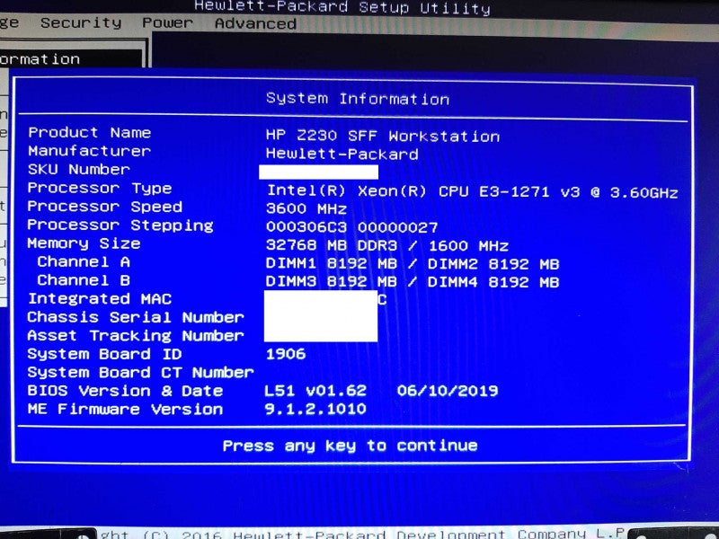 HP Z230 SFF Workstation Xeon E3-1271v3 @3.6GHz 32GB RAM QUADRO K600 -NO HDD
