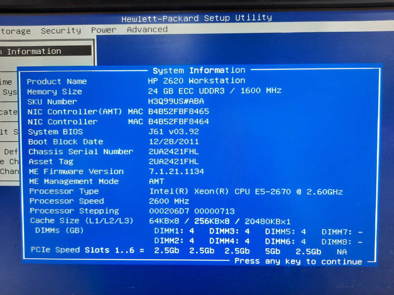 HP Workstation Z620 E5-2670 2.6GHz 24GB DDR3 No HDD nVidia Quadro 5000