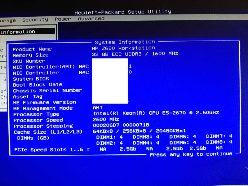 HP Z620 Workstation Xeon E5-2670 @ 2.6GHz 32GB RAM -NO HDD/GPU