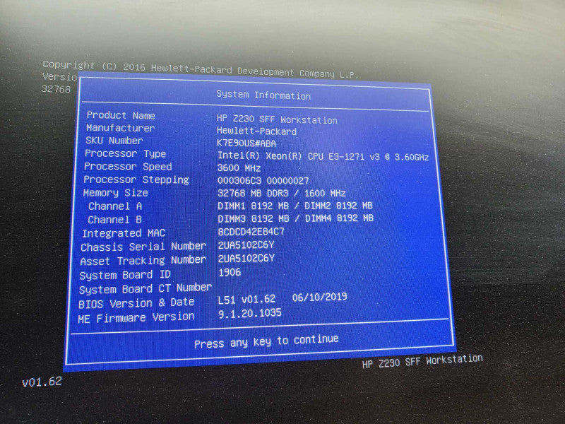 HP Z230 SFF WorkStation, Xeon E3-1271 v3 @3.6GHz, 32GB DDR3, 256GB SSD, Quadro K600 )