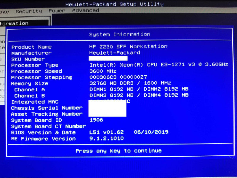 HP Z230 SFF Workstation Xeon E3-1271v3@ 3.6GHz 32GB RAM QUADRO K600 -NO HDD