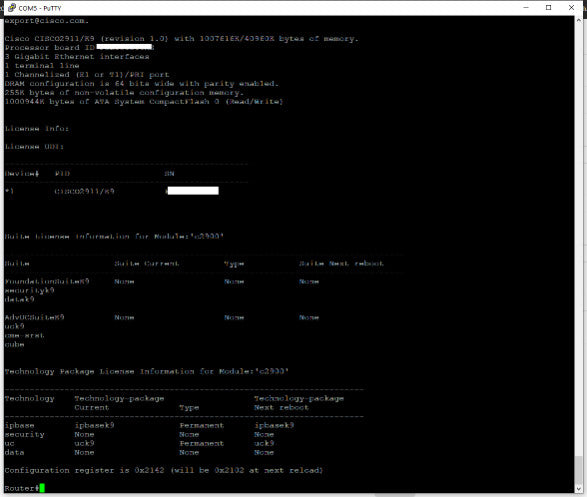 Cisco 2900 Series (CISCO2911/K9 V01) Integrated Services Router
