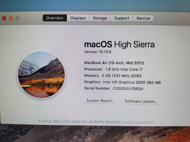 Apple Macbook Air 13\\" Mid 2011 i7 1.8GHz 4GB DDR3 250GB SSD