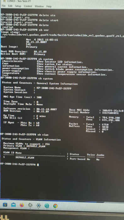 HP ProCurve E3800 24G-2SFP+ 24-Port Gigabit PoE+ Switch J9573A, Factory reset