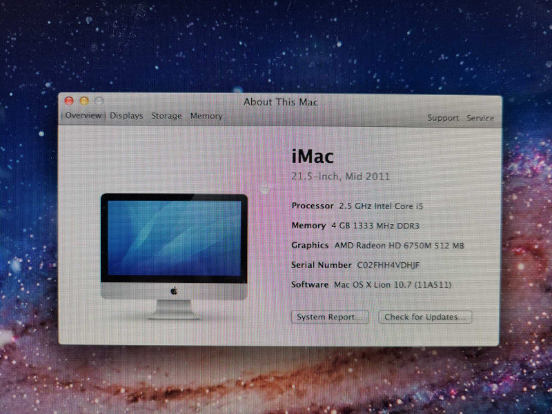 Apple A1311 21.5\\" Mid 2011 iMac i5-2400S @ 2.5Ghz 4GB 500GB HDD