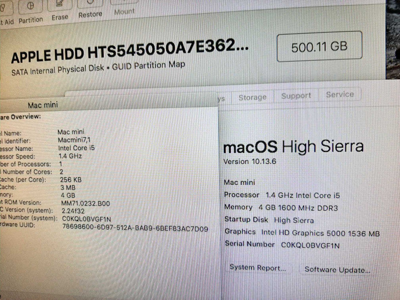 Mac Mini L.2014 A1347 Core i5 1.4GHz/4GB, Intel HD 5000, 500GB HDD ~