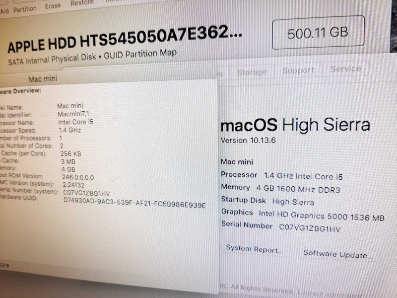 Mac Mini L.2014 A1347 Core i5 1.4GHz/4GB, Intel HD 5000, 500GB HDD, ~