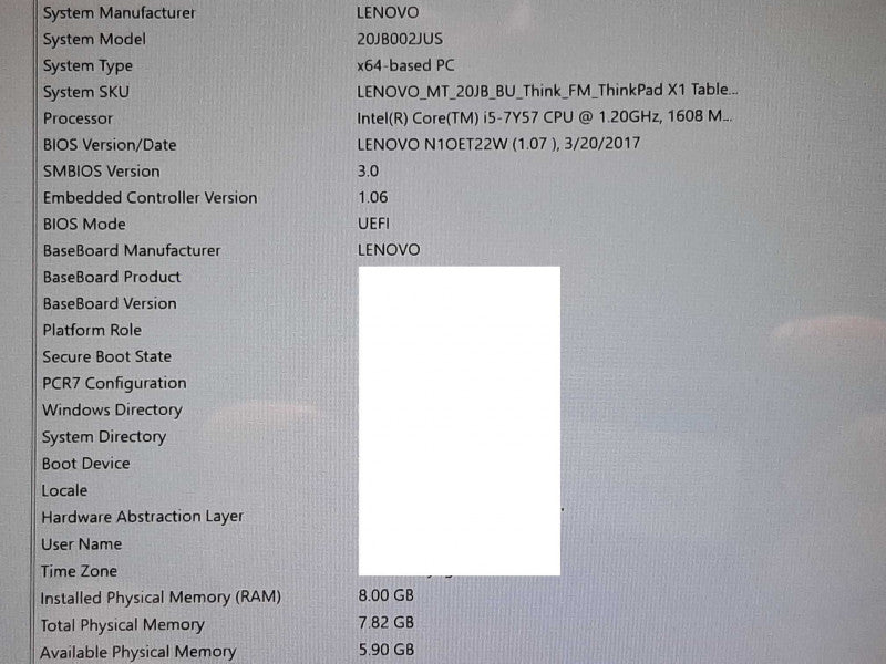 Lenovo ThinkPad X1 Tablet 2nd Gen 13\\" Touch i5-7Y57 1.2Ghz/8GB, 240GB SSD ~