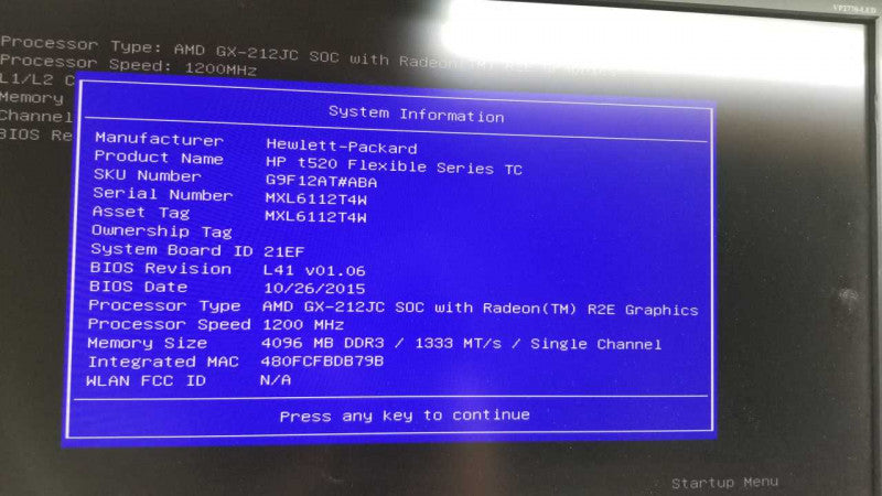 HP T520 thinclient AMD GX-212JC / Radeon R2E Gfx / 4gb ram #