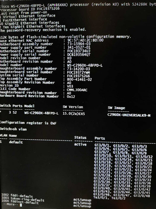 CISCO WS-C2960X-48FPD-L 48x GigE PoE+ 2x10Gig Ports 740W IOS-15 FCTY RESET ~