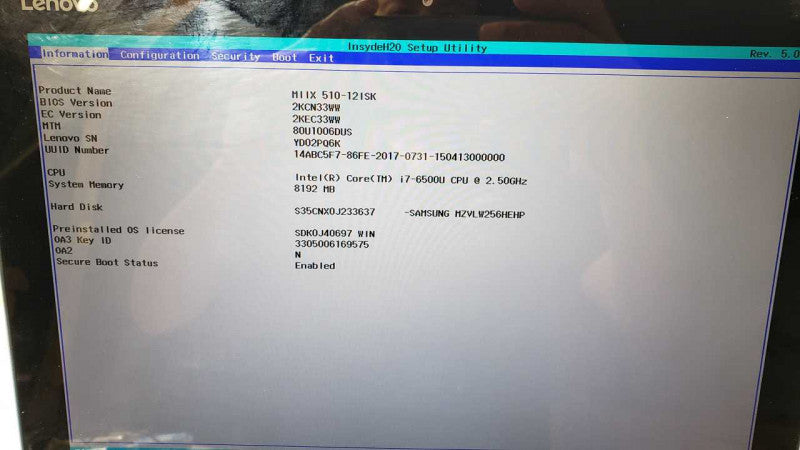 Lenovo Ideapad MIIX 510-12ISK 80U1, CoreI7-6500U 2.5GHz, 8GB RAM, 250GB SSD, with Bag/Keyboard/Pen, Read _