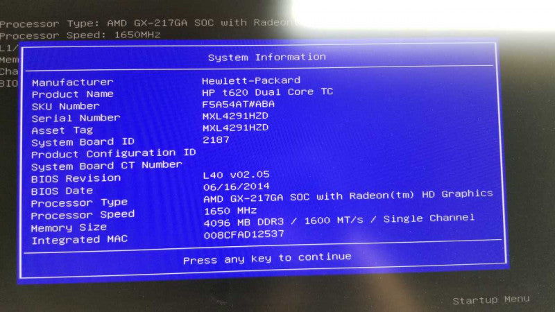HP T620 Dual core TC AMD GX-217GA @ 1.65ghz / Radeon HD Gfx / 4gb ram #