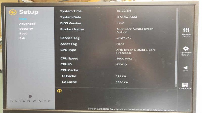Alienware Aurora Ryzen Edition, AMD Ryzen 5 3500 6C 3.6GHz, 8GB, 512GB SSD + 1TB HDD, No GPU _