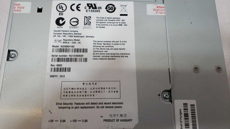 HP C0H27A 706824-001 AQ288D#103 LTO6 SAS 6Gb/s Tape Drive _
