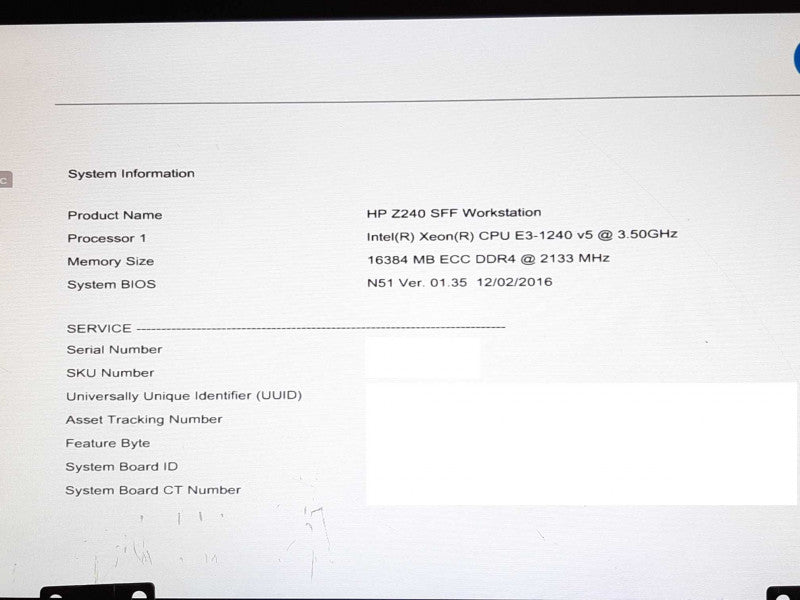 HP Z240 SFF Workstation Xeon E3-1240v3 @ 3.5GHz 16GB RAM NVS310 -NO HDD +