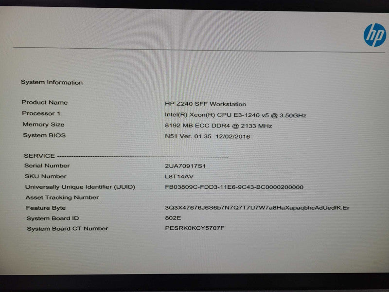 HP Z240 Xeon E3-1240 v5 @ 3.50Ghz No RAM No HDD NVS 310 [