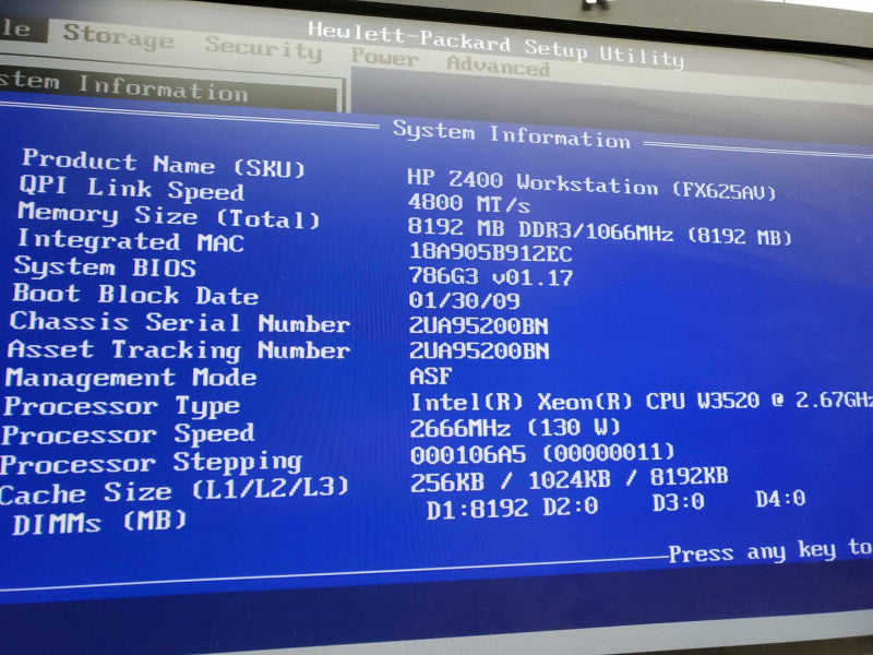 - HP Workstation, Z400, Xeon W3520@ 2.67GHz, 8GB RAM, No GPU )