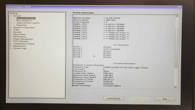 Dell Precision T3610 WS, Xeon E5-1620v2 3.7GHz, 16GB DDR3, 1TB HDD, No GPU _