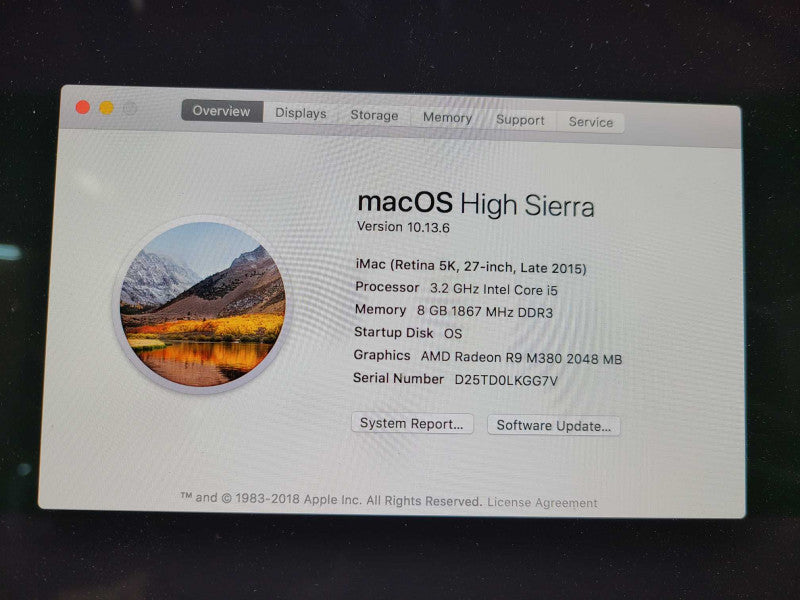 Apple 27\\" 5K iMac A1419 Intel Core i5-6500 @ 3.2Ghz 8GB 250GB SSD  [
