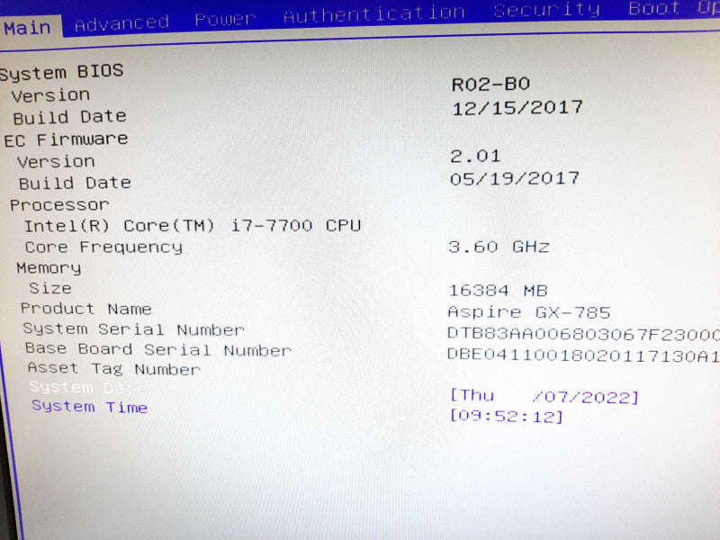 Acer Aspire GX-785-EB11 I7-7700 3.6GHZ/16GB, NO GPU/HDDs. ~