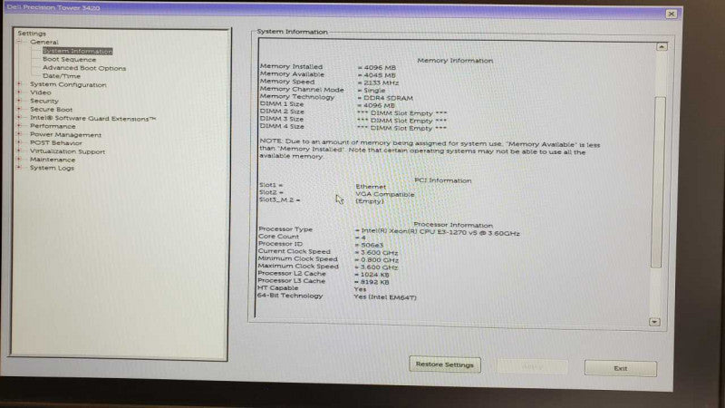 Dell Precision Tower 3420, Xeon E3-1270v5 3.6GHz, 4GB DDR4, 500GB HDD, NVS310 GPU _