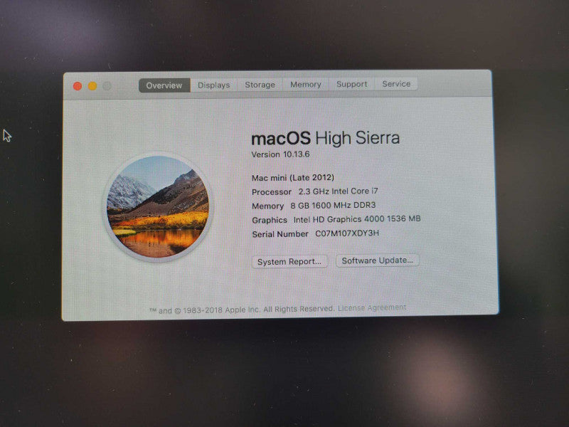 Apple Late 2012 Mac Mini A1347 Intel Core i7-3615 @ 2.3Ghz 8GB No HDD  [