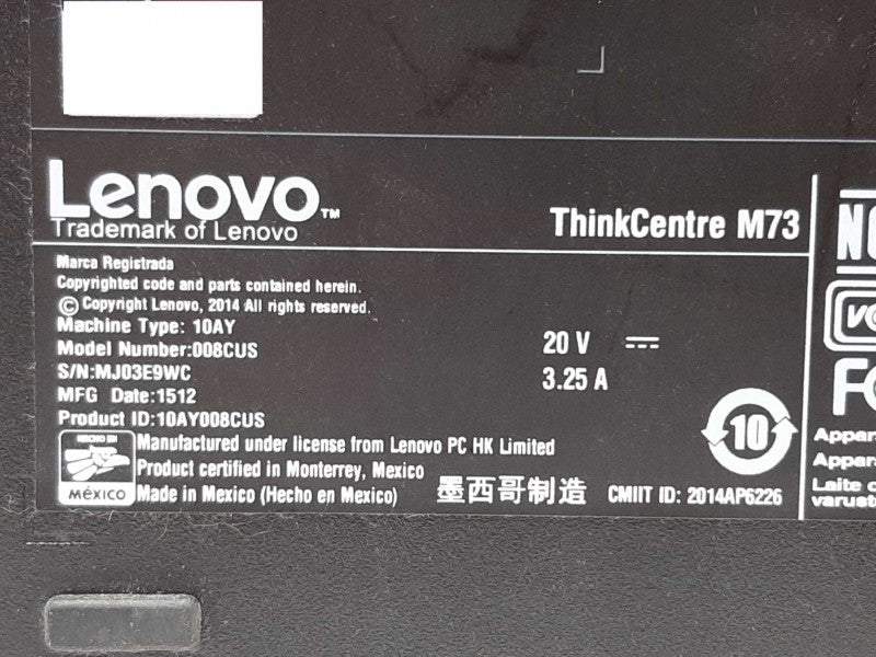 Lenovo ThinkCentre M73 i5-4590T @ 2.6GHz 8GB RAM - NO HDD +