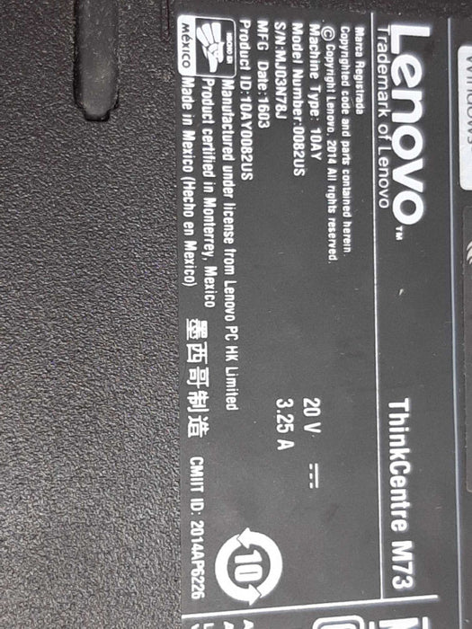 Lenovo ThinkCentre M73 Mini, Core I3-4150T 3.0GHz DC/8GB, No HDDs/AC Adapter/Antenna ~