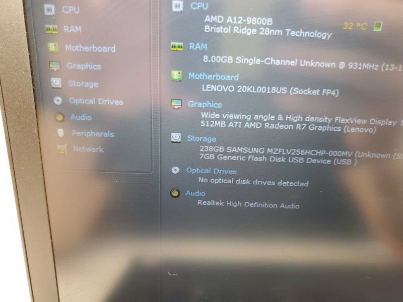 Lenovo A475 14\\" Laptop, AMD A12-9800B, 8GB Ram, 240GB SSD (Read) -